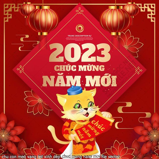 chu con meo vang tet xinh dep chuc mung nam moi file vector
